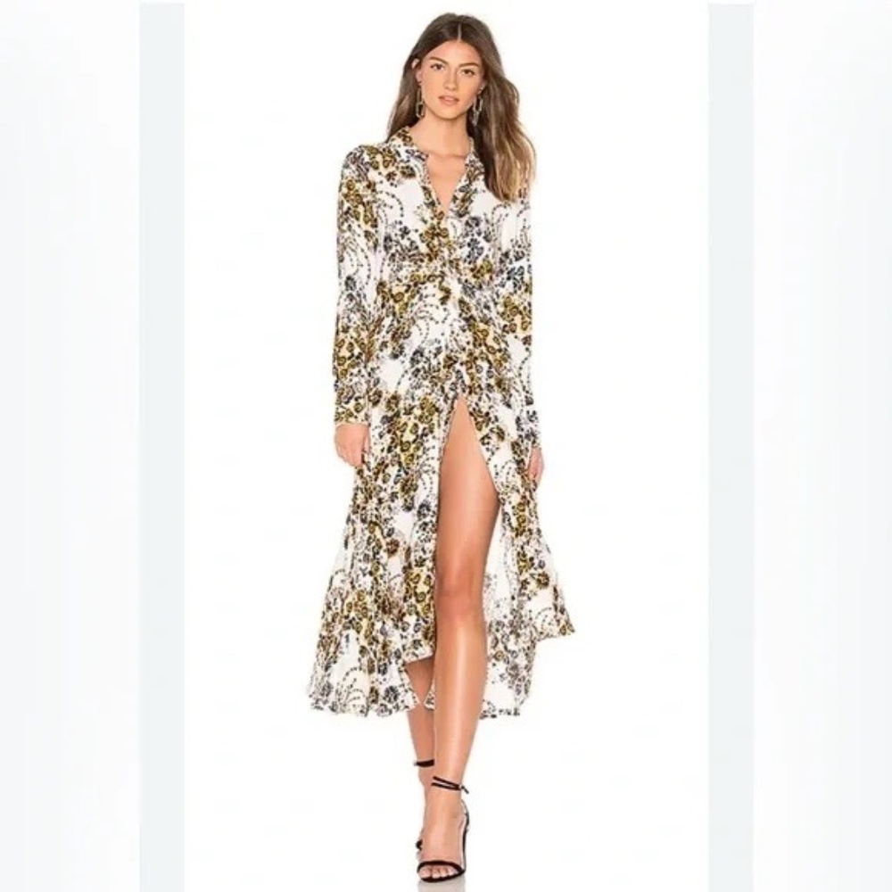 Free People Tough Love Shirt Dress Womens‎ Ivory Floral Wrap Midi Long Sleeve 8 - Picture 2 of 12